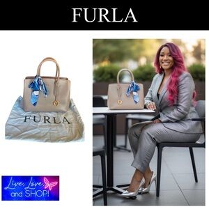 FURLA Tote w/FURLA Dust Bag, & FREE Beautiful Unbranded Twilly, EUC
